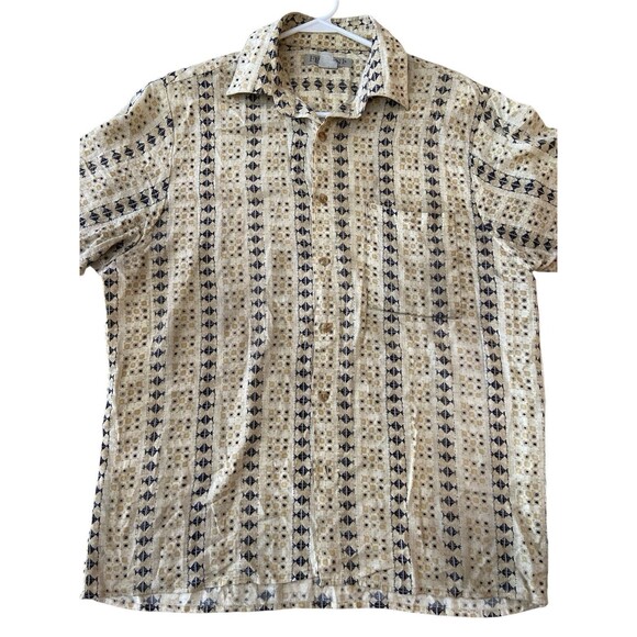 Feldini Shirt Mens Medium Geometric Short Sleeve Button Up Pocket - Picture 2 of 8
